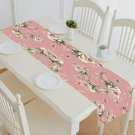 

ABPHQTO Rose Pattern And Bumble Bee Table Runner Placemat Tablecloth For Home Decor 16x72 Inch