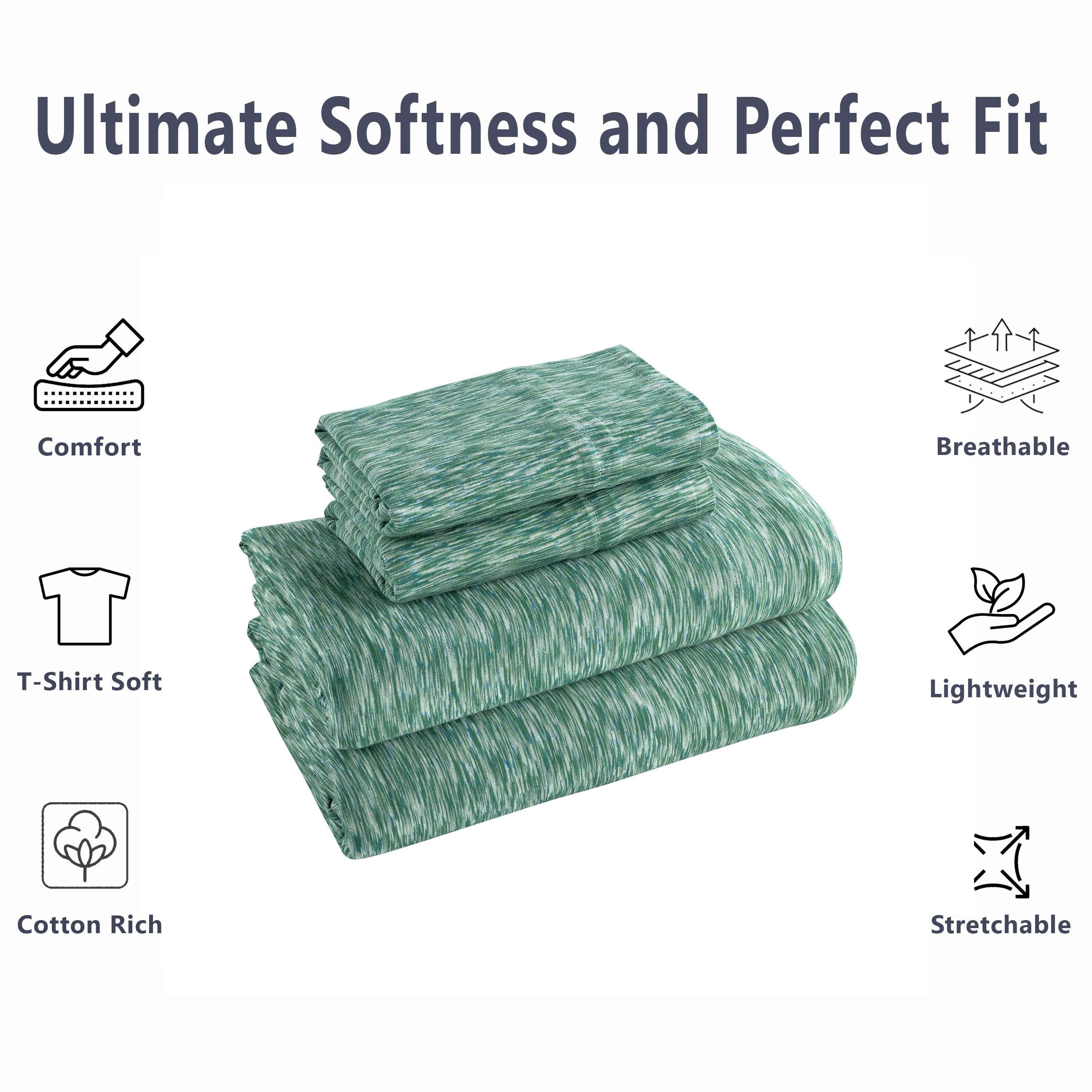 Mainstays 100% Cotton Extra Soft Jersey Bed Sheet Set, Full, Green Sage Crackle, 4 Pieces