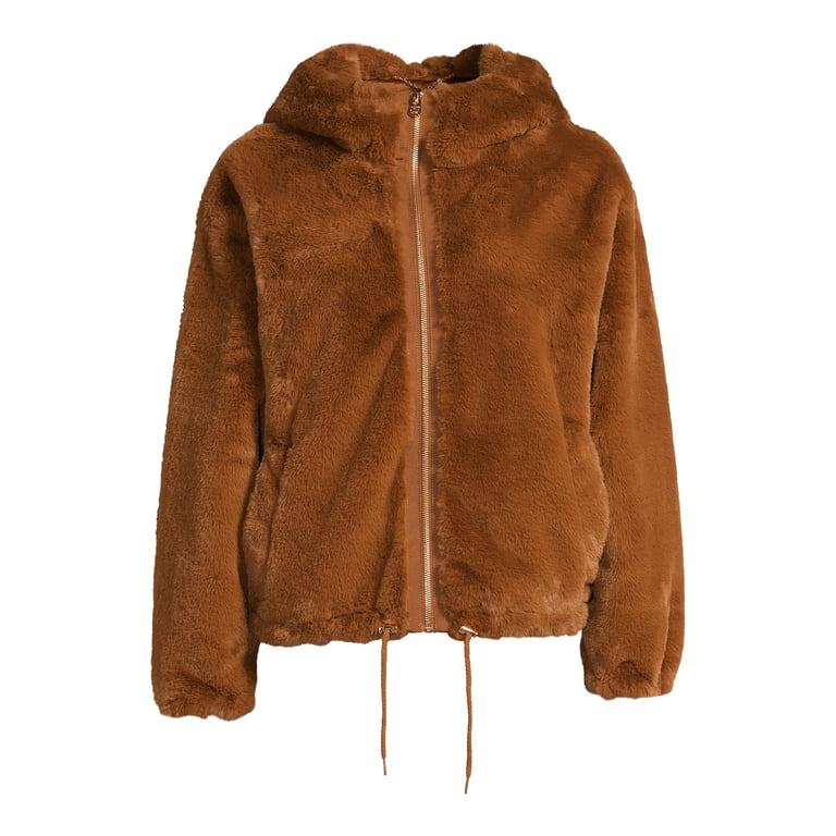 Womens Bomber Jacket With Natural Fur Hood –
