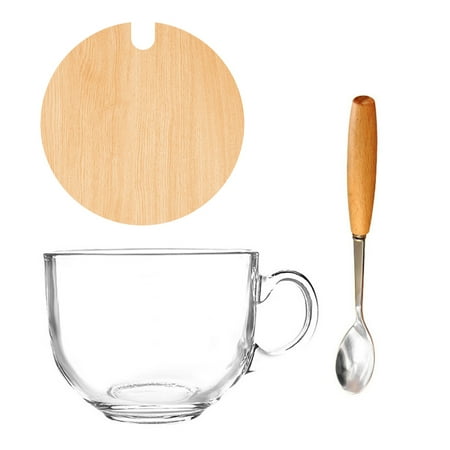 

1 Set Glass Mugs Cup With Spoon and Lid Coffee Tea Milk Breakfast Cups