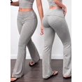 thumbnail image 2 of Women's Casual Solid Color Wide Waist Flare Pants, Layered Waistband High Waist Pleated Slim Fit Leggings, Y2K Aesthetic Fall, 2 of 6