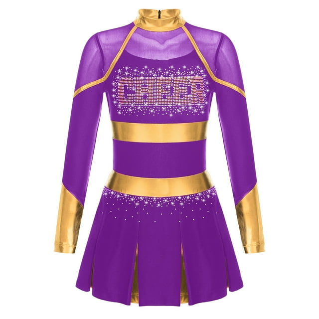 Alvivi Tenue de Meneuse de Claque pour Filles Robe Plissée Brillante Uniforme de Cheer pour Enfants Violet 10