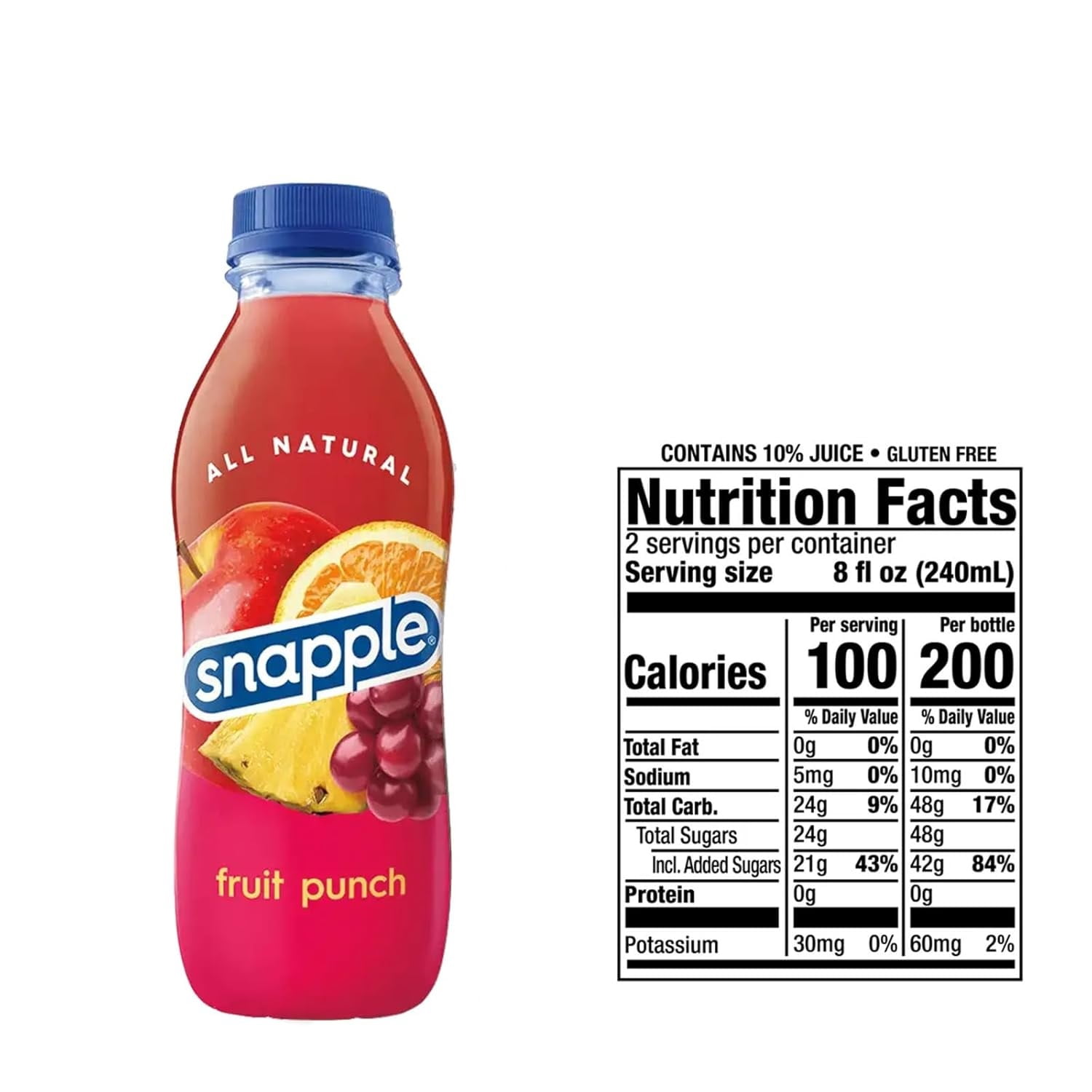 Snapple Fruit Punch All Natural Fruit Juice Drink,Gluten Free 16 fl oz Plastic Bottles, 16-Pack