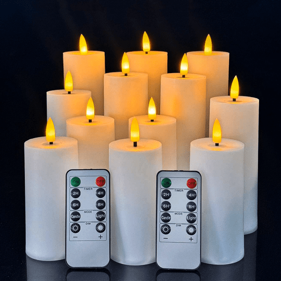 Goyuon Flameless LED Candles Realistic Ivory Battery Powered Warm White Remote Control 12 Pack