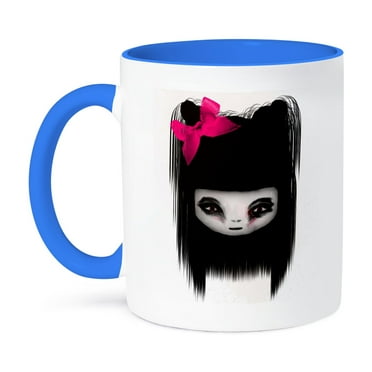3dRose, Little Scary Doll, 11oz Two-Tone Blue Mug