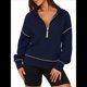 thumbnail image 1 of Sudadera con Capucha de Otoño para Mujer, Sudadera Corta de Larga con Media Cremallera, Jersey de Invierno, Ropa de Moda Azul Marino L, 1 of 10
