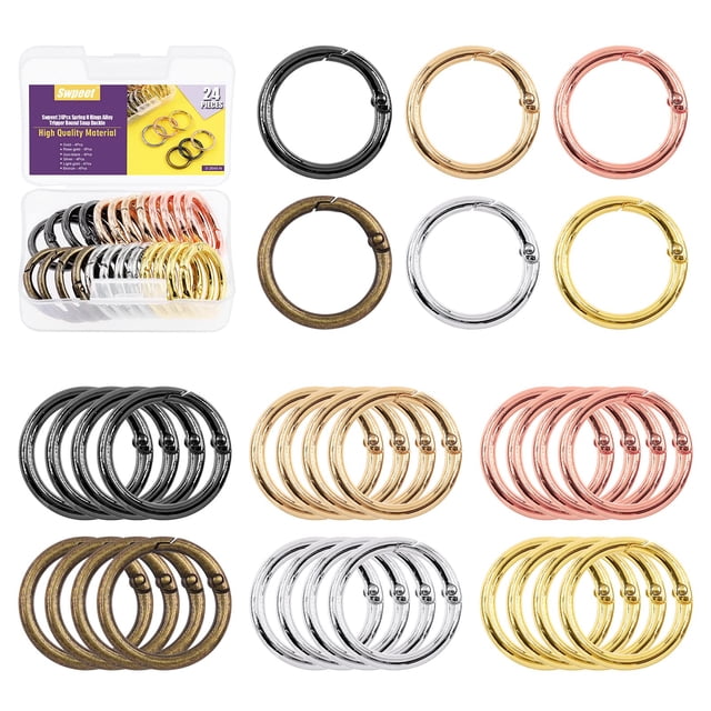 Kit de surtido Swpeet, 24 unidades, 6 colores, 25 mm, anillos redondos en forma de O con resorte