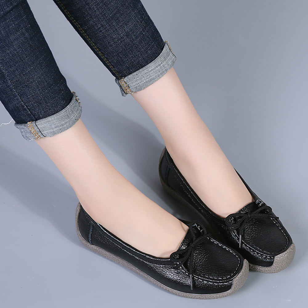 Women Flats Shoes Slip Genuine Leather Female Moccasins Scrub Flat Shoes Loafers 