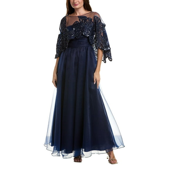 Theia womens  Ginny Beaded Capelet Gown, 8