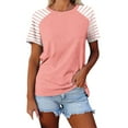 thumbnail image 2 of Tittly T Shirts for Women Spring Tops for Women Women's Round Neck Patchwork Striped Color Block Loose Casual Short Sleeved T Shirt Tshirts Shirts Basic Tees Watermelon Red L, 2 of 4