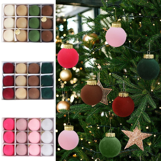mtvxesu 12 Pack Flocked Velvet Christmas Ball Ornaments 3.14 Inch with Hanging Rope for Tree Decor, Decoration