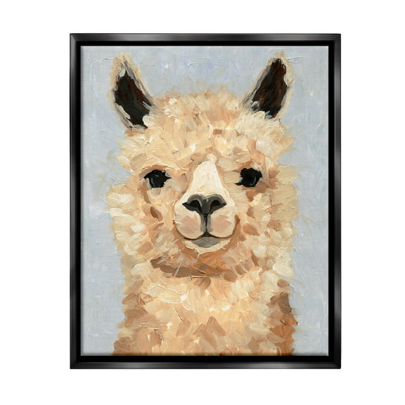 Stupell Industries Fuzzy Alpaca Painting Animals & Insects Painting Black Floater Framed Canvas Art Print Wall Art, 17 x 21
