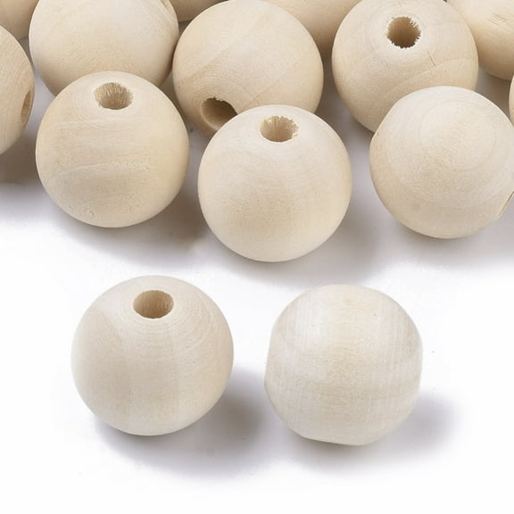 50 pc Natural Wood Beads Waxed Wooden Beads Smooth Surface Round Floral White 18mm Hole: 3mm