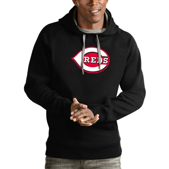 Men's Antigua Black Cincinnati Reds Victory Pullover Team Logo Hoodie