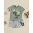 thumbnail image 5 of Toddler Baby Kids Boy Shorts Clothes Set 6 12 18 24 Months 2T 3T 4T Dinosaur Letter Print Short Sleeve T-Shirt Elastic Waist Summer Outfits Sets, 5 of 9