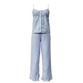 thumbnail image 3 of BLCHUNen Womens 2 Piece Outfits Striped Matching Sets Square Neck Camisole Tops Wide Leg Pants Summer Vacation Outfits, 3 of 6