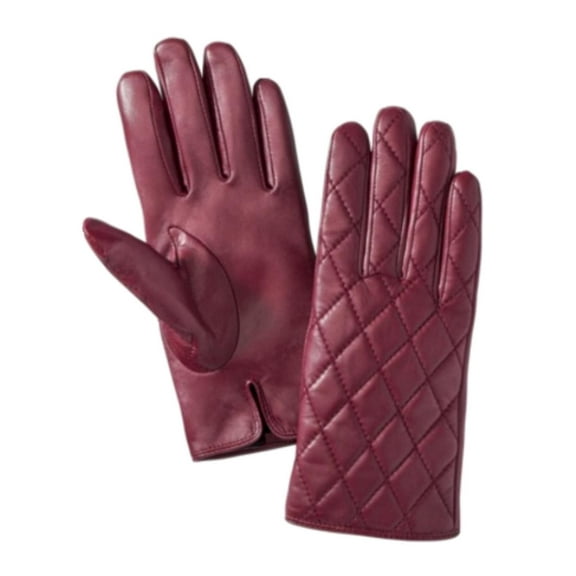 Womens Quilted Red Leather Gloves L/XL