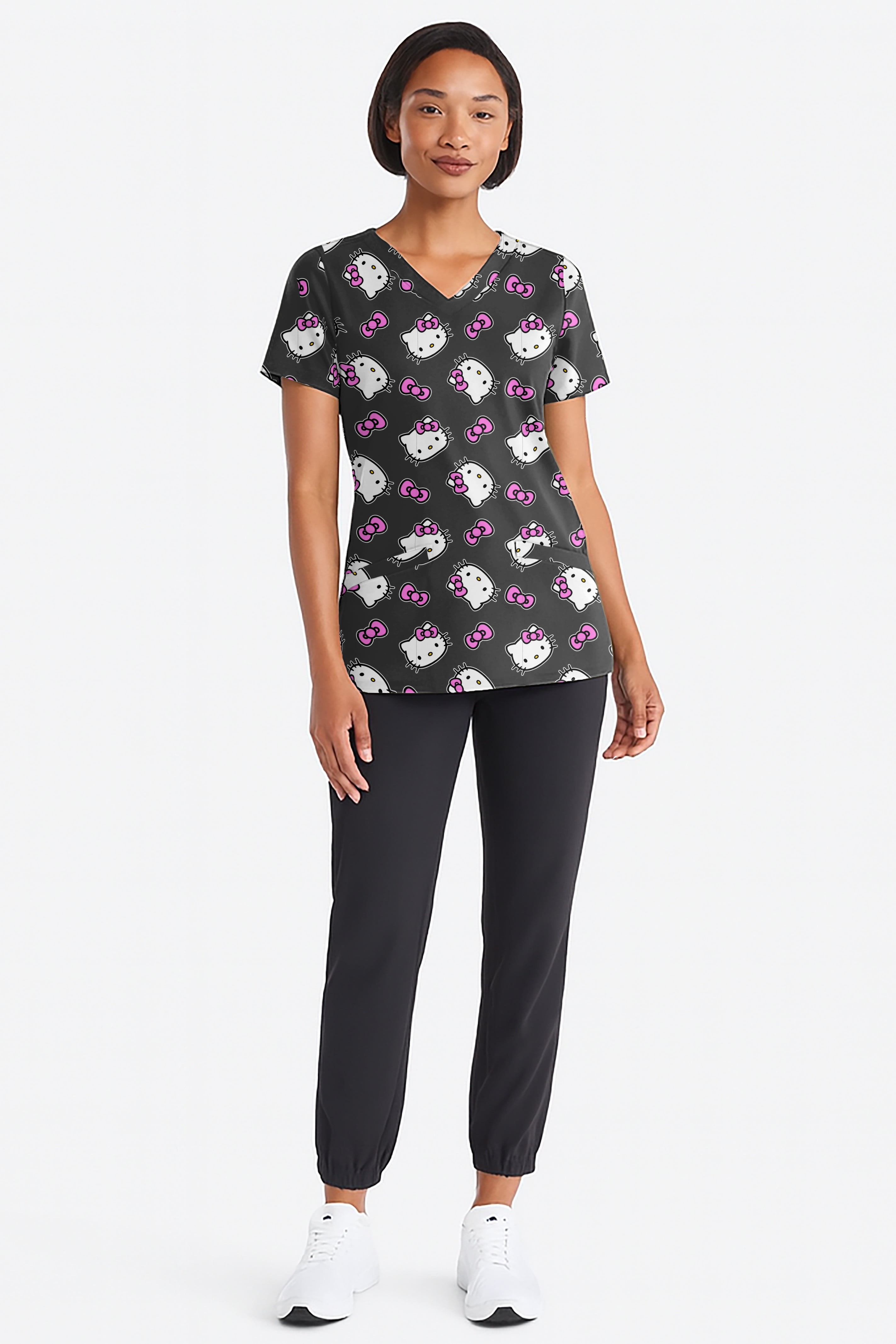 Hello Kitty Women's Graphic Scrub Top, Sizes S-3XL