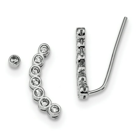 - 925 Sterling Silver Cubic Zirconia Cz 1 Ear Climber Stud Earrings Drop Dangle For Women