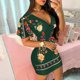 thumbnail image 2 of Vestido largo de manga corta con cuello en V profundo Sexy con estampado de flores ajustadas informales para mujer a la moda Fridja  qw5868, 2 of 5