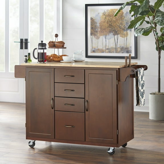 TMS Country Kitchen Cart with Wood Top, Espresso