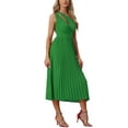 thumbnail image 4 of INSPIRAR CHIC Vestido midi de verano plisado para mujer, un hombro, sin mangas, con cintura ceñida, vestido de cóctel, verde S, 4 of 6