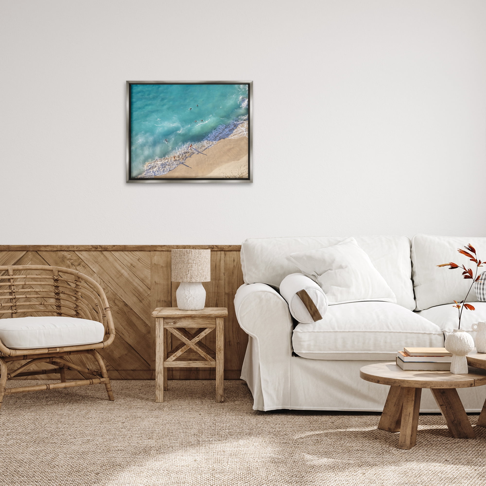 Stupell Industries Aerial Beach View Landscape Photography Gray Floater Framed Canvas Art Print Wall Art, 31 x 25
