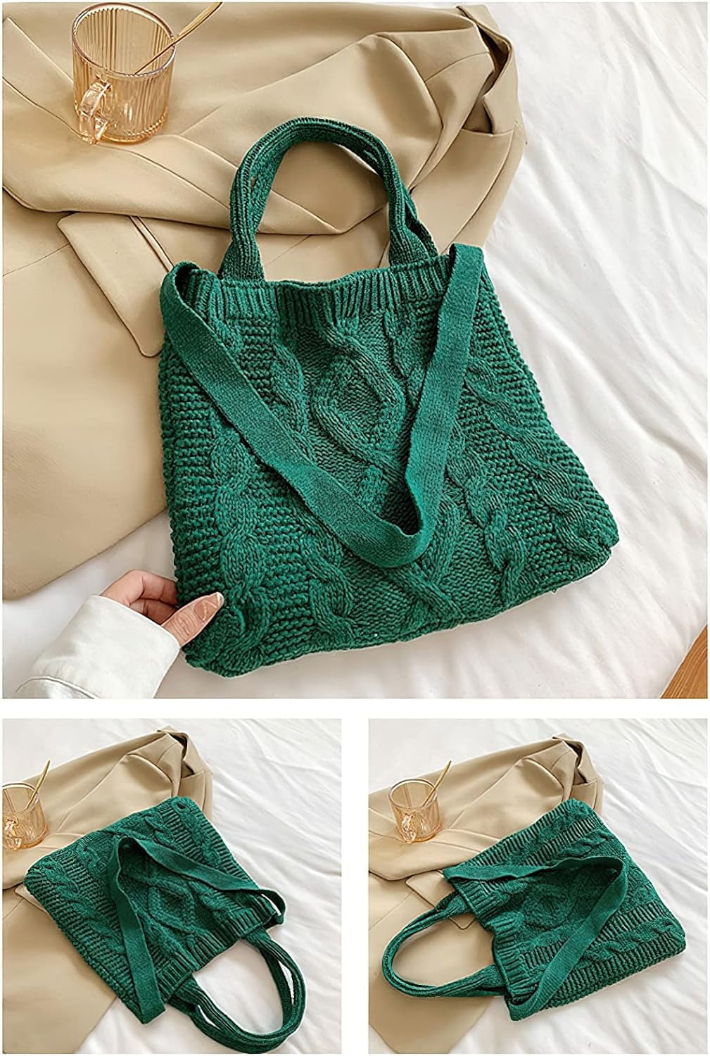 LinYooLi Women's Cute Crochet Tote Bag Aesthetic Y2k Knitted Beach Bag Hobo Handbag Large Capacity Crossbody Shoulder Bags
