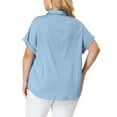 thumbnail image 3 of GRACE & GRANDEUR Women's Plus Size Shirt Button Down Chambray Short Sleeve Shirts 4X Blue, 3 of 8