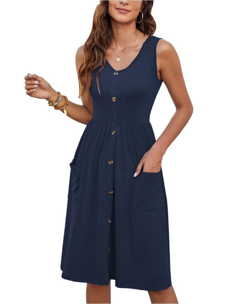 sapphire casual dresses Sapphire Round Neck Waist Cotton Dress, S