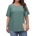 thumbnail image 2 of WellSize Plus Size Tops for Women Eyelet Crew Neck Tunic Blouses Casual Summer Ruffled Short Sleeve Shirts, 2 of 8