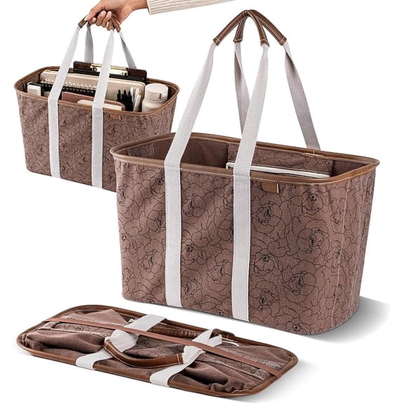 CleverMade Collapsible Canvas Tote Bag, 8 Gal, Pretty in Peony