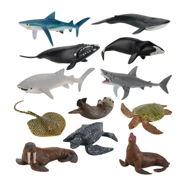 Bunblic 12pcs Set Sea Animal Figures Marine Animals Figurines Sea Animal Learning Toys Shower Bath Toys Toys Set For Toddlers Multicolour Mini