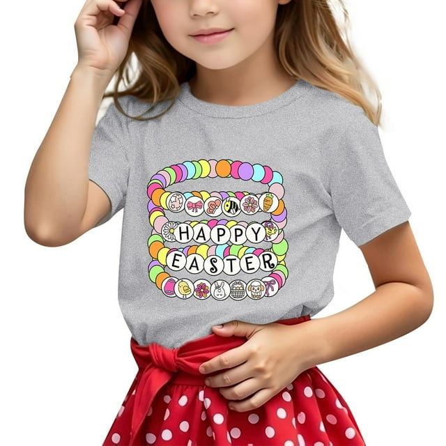 Xuewenshw Children's Casual Letter Pattern Print Multicolor Round Neck Short Sleeves Rjd2 Shirt