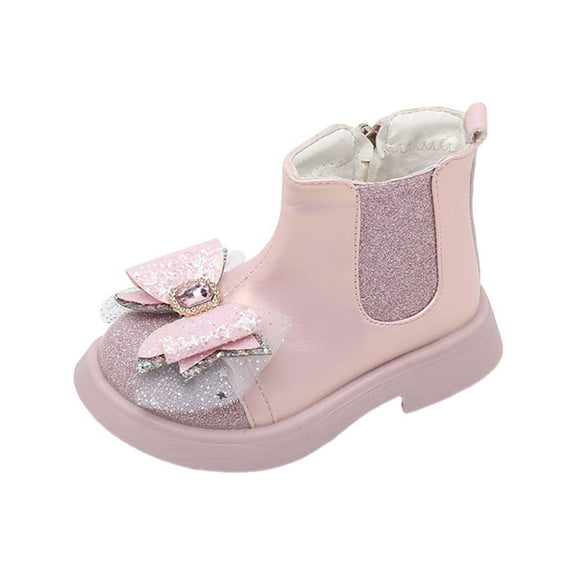 Huowey Kids Children Boots Leather Boots Girls Winter Warm Mid-Calf Boots Princess Bow Warm Trendy Shoes, 8-9 Years