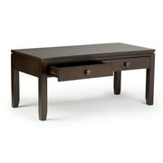 Simpli Home Cosmopolitan 42 inch Wide Solid Wood Contemporary Coffee Table in Mahogany Brown