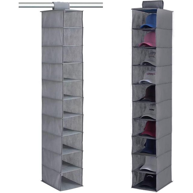 shiyou-Hat Organizer for Baseball Caps, 10 Shelf Hat Rack, Hanging Closet Hat Rack Shelf Organizer for Shoe Storage, Easy Hat Holder, Holder Hat Rack, Hanging Cap Holder Organizer Hanger (Grey)