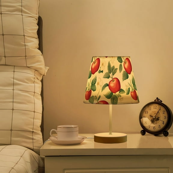 Yayeee Mini Table Lamp 10.8" Dimmable with Fabric Shade 3 Color Temperatures, Apples Flower Pattern