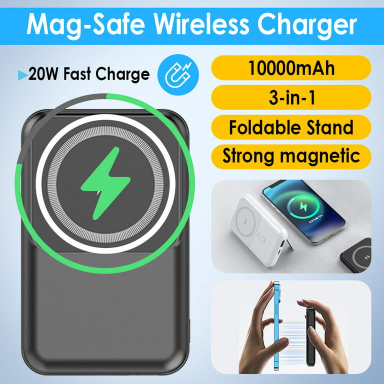MOZOTER Magnetic Wireless Portable Charger,10000mAh Wireless Power Bank  with USB-C Fast Charging Cable,Outdoor Waterproof Battery Pack with LED