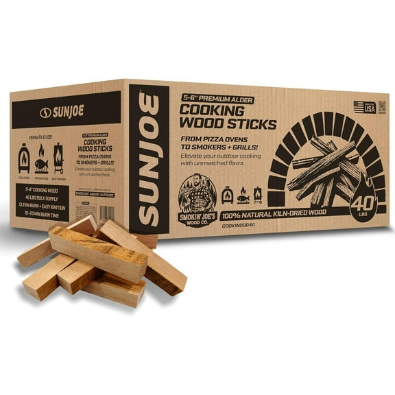 Sun Joe Cooking Sticks, Natural Kiln-Dried Alder Wood for Pizza Ovens, COOKWOOD40