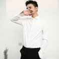 thumbnail image 3 of Camisa y blusa de hombre de manga larga a rayas blancas y negras, ropa de negocios para hombre de lujo de alta calidad con cuello, estilo coreano I, 3 of 5