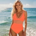 thumbnail image 2 of XUELUO One Piece Swimsuit Women Summer Solid Color Strappy Push Up Padded Athletic Sports Vintage Swimsuits Bathing Suits,Orange,M, 2 of 4