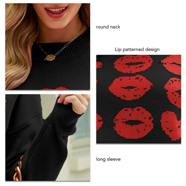 Black sweater red lips deals