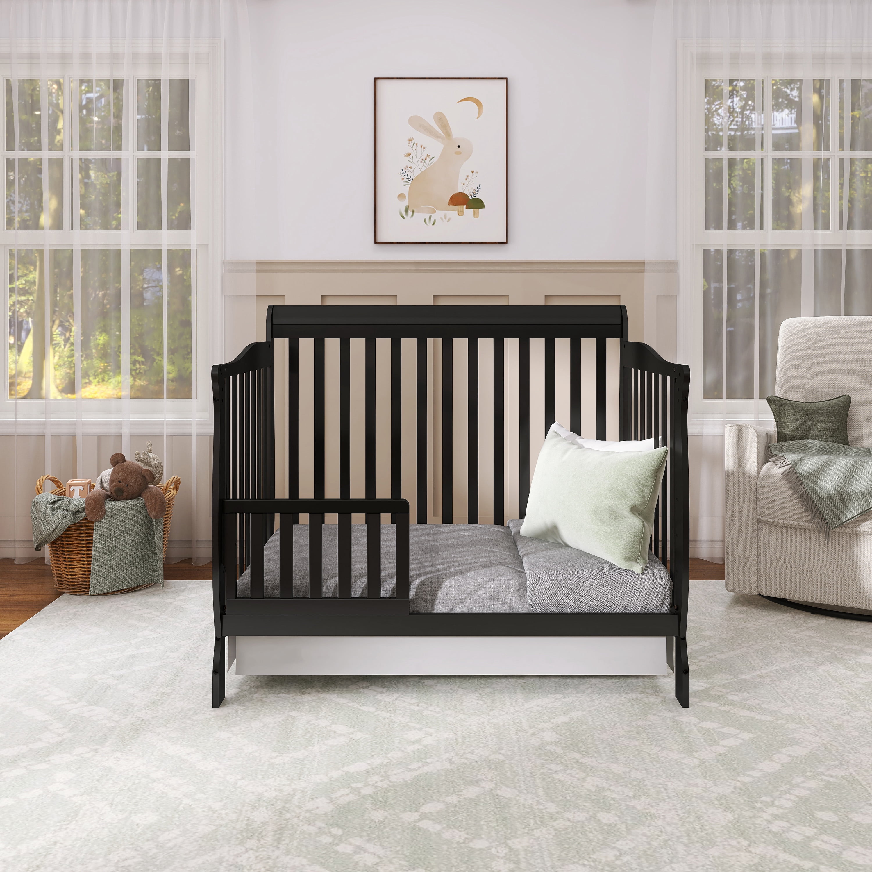 Nursery Bundle, Dream On Me Ashton 5 in 1 Convertible in Black and Crib & Toddler Mattress Bundle