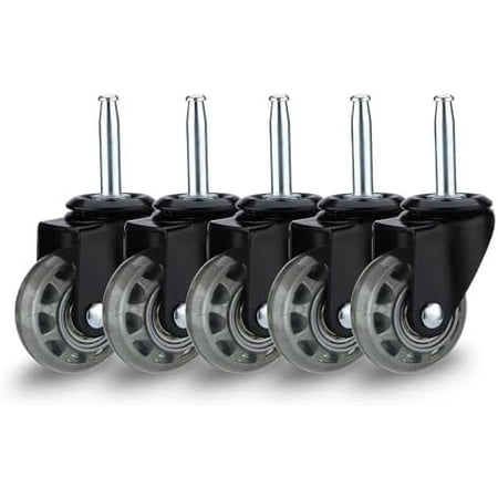 2 inch Floor Friendly Rubber Caster Wheels, Furniture Swivel Casters Set of 5, 5/16" x 1 1/2" (7.9 x 38mm) Wheels Castors with Sockets for Furniture, Vac, Wet Dry Vacuums Caster