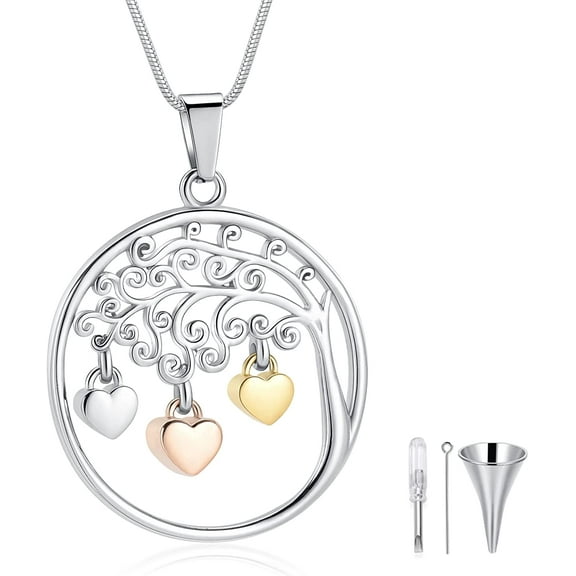 Tree of Life Necklace for Women 316 L Stainless Steel Heart Jewelry Cremation Jewelry for Ashes, Mothers Day Birthday Gifts Jewelry for Wife Mom