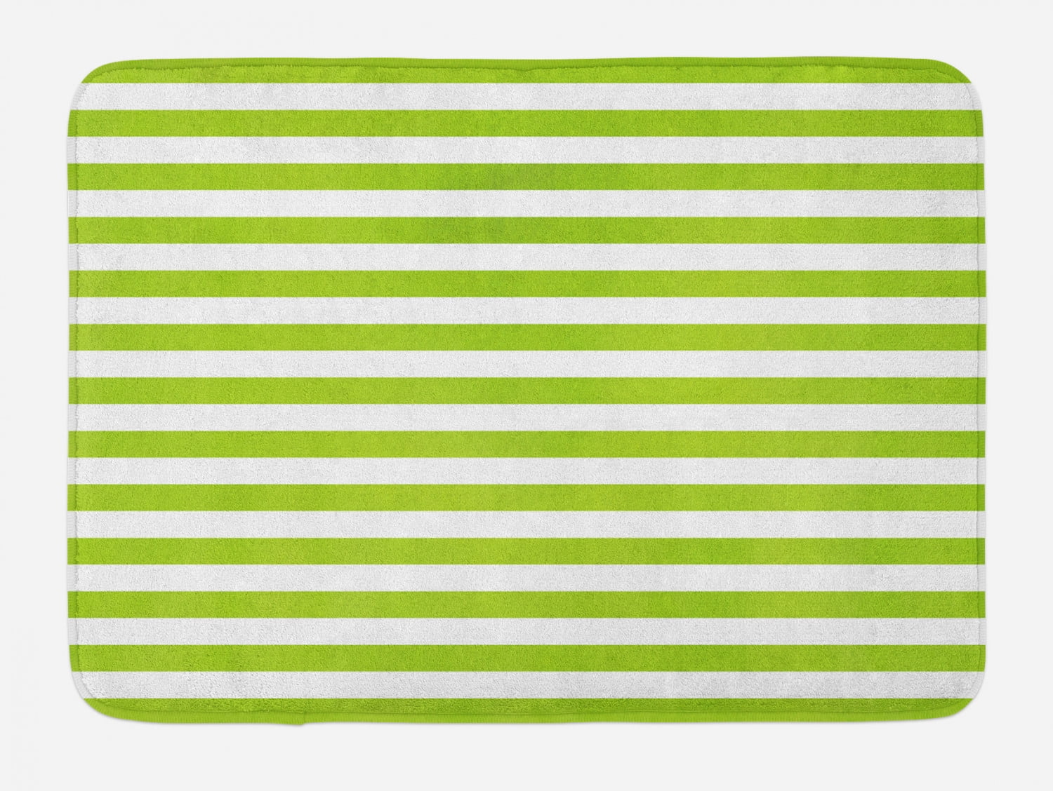 Lime Green Bath Mat, Horizontal Stripes Simplistic Watercolor