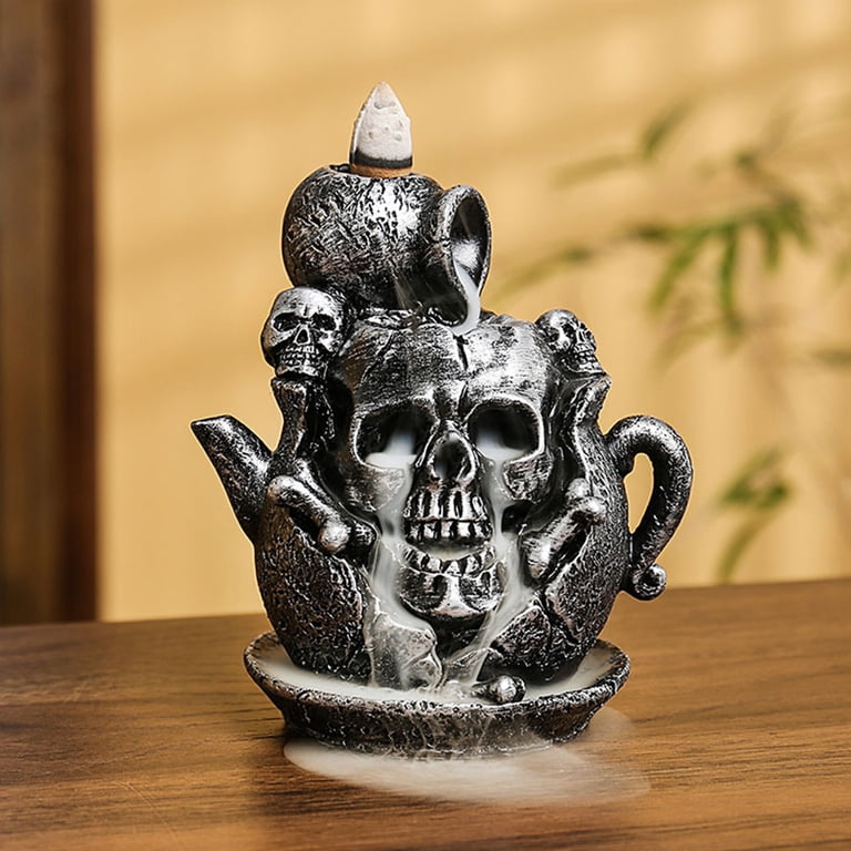 Suns of Silence スカル 置物 木箱付き Harliver Skull Decor Backflow Incense Burner, Resin Gothic Smoke