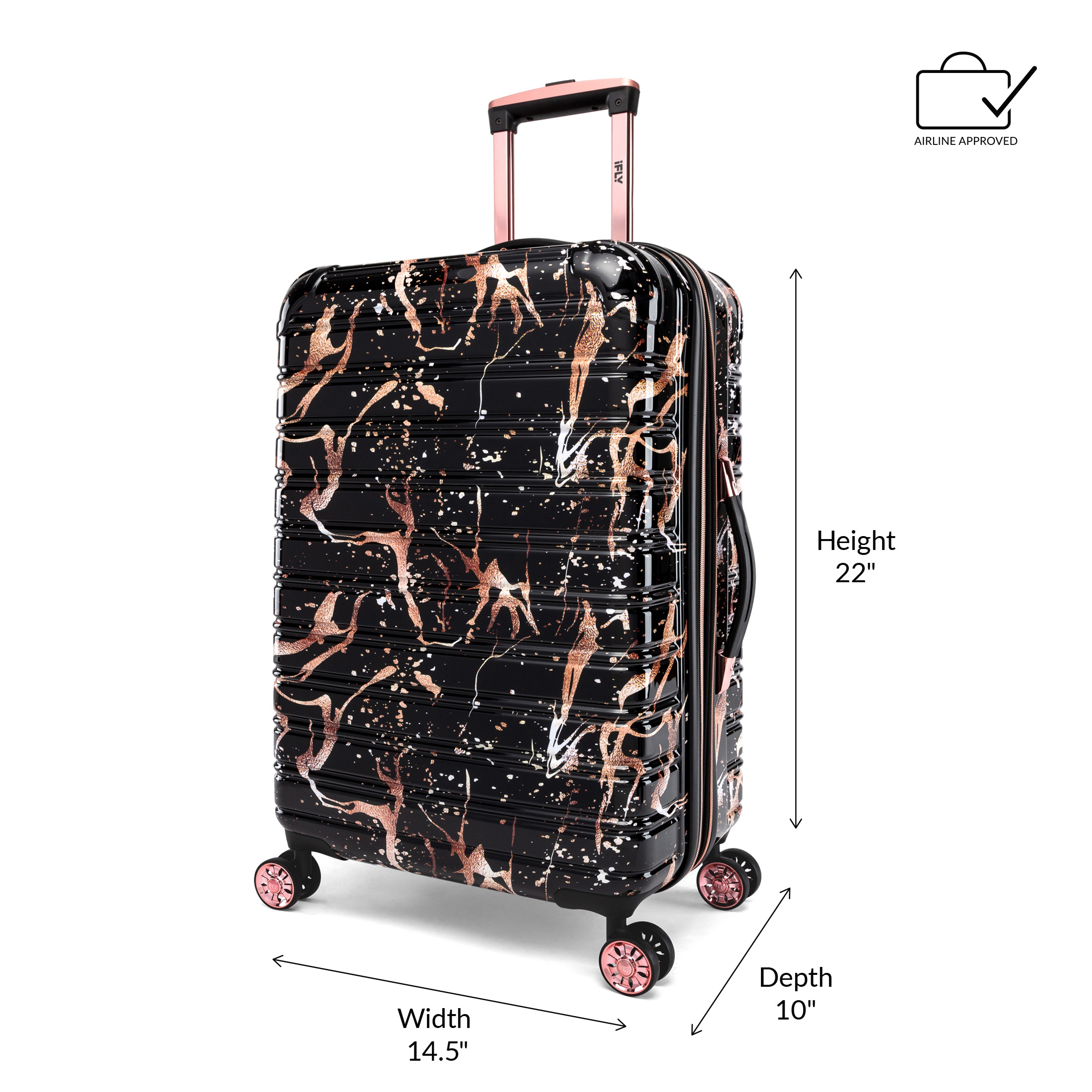 IFLY - Fibertech Marble Hardside Luggage 20 Inch Carry-on,  Black/Rose Gold - image 3 of 7