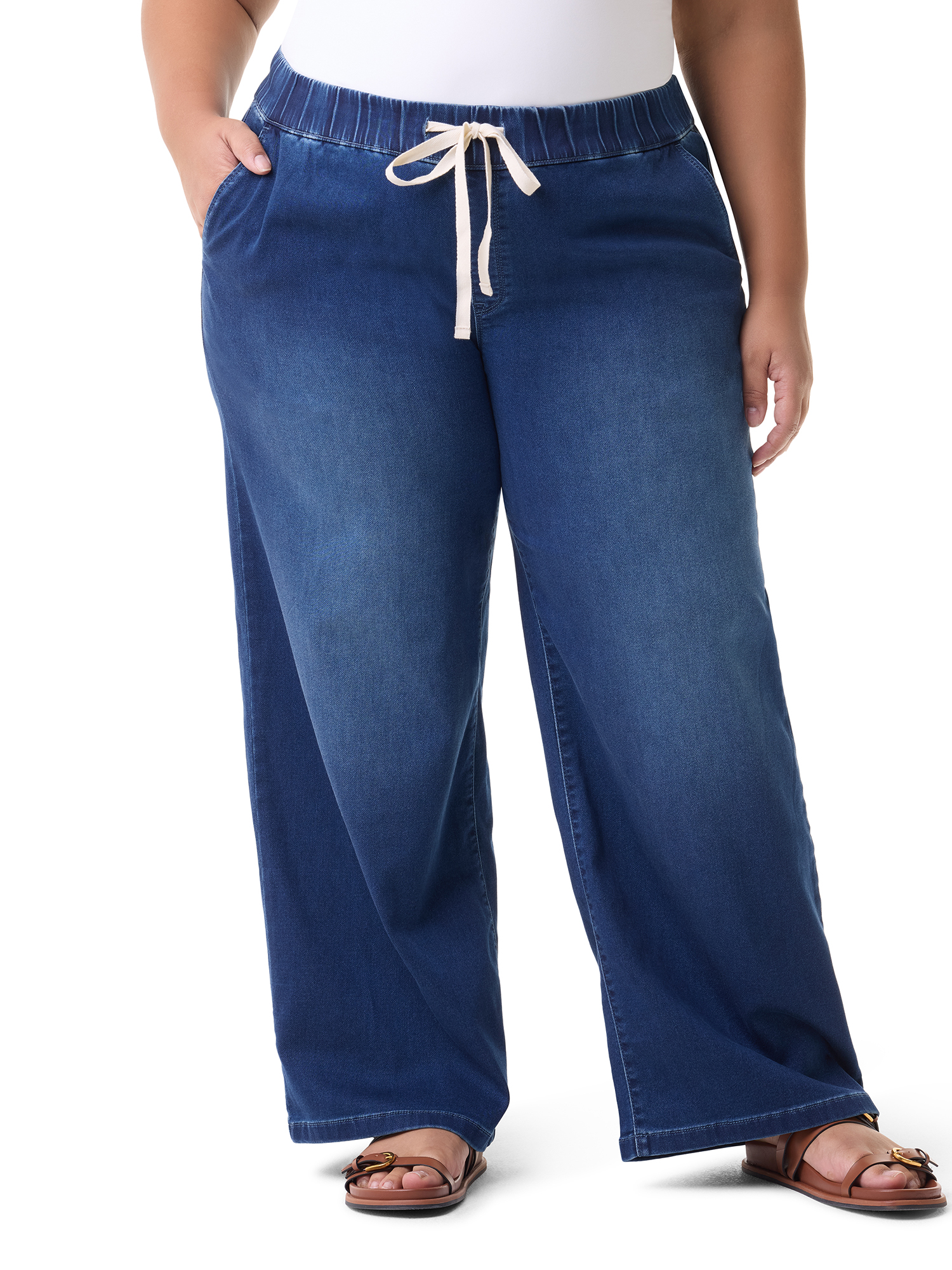 Gloria Vanderbilt Swan Series Women's Plus Drawstring Pull On Wide Leg Jeans, Sizes 0X-4X